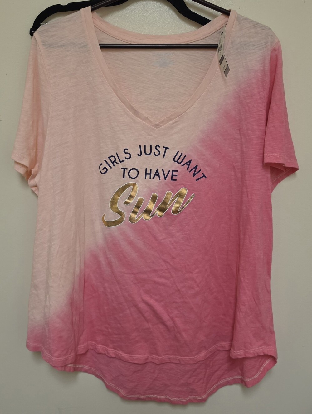 Lane Bryant Pink Ombre V-neck T-shirt Girls Just Want To Have Fun 18/20 NWT